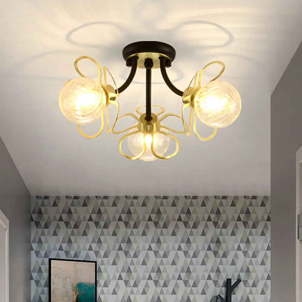 DecorBites™ DecorBites™ Modern Black Metal Floral Flush Mount with Clear Glass Shade - 3 Lights