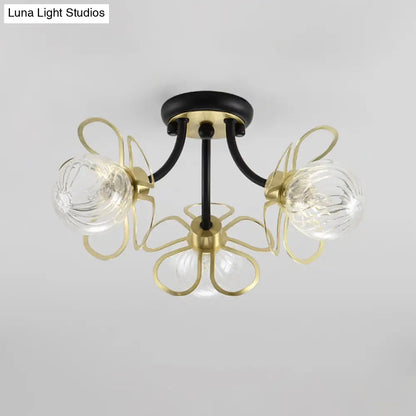 DecorBites™ DecorBites™ Modern Black Metal Floral Flush Mount with Clear Glass Shade - 3 Lights