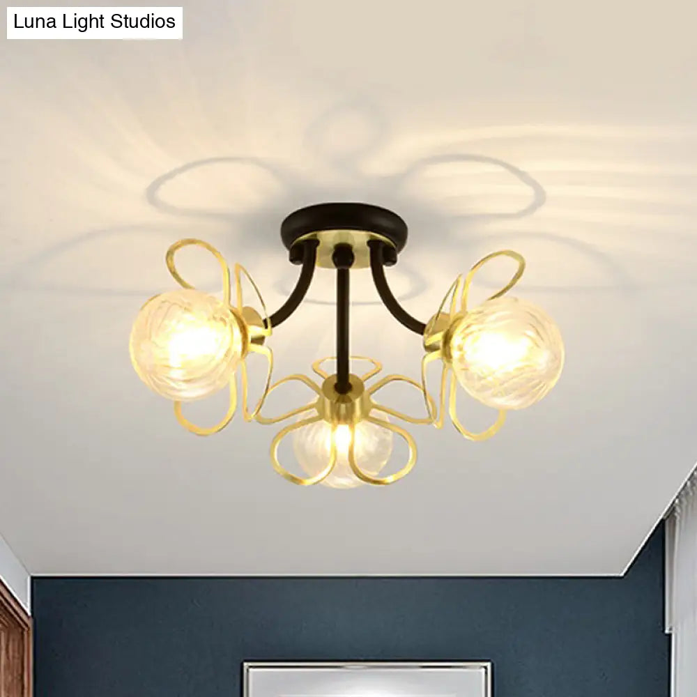 DecorBites™ DecorBites™ Modern Black Metal Floral Flush Mount with Clear Glass Shade - 3 Lights
