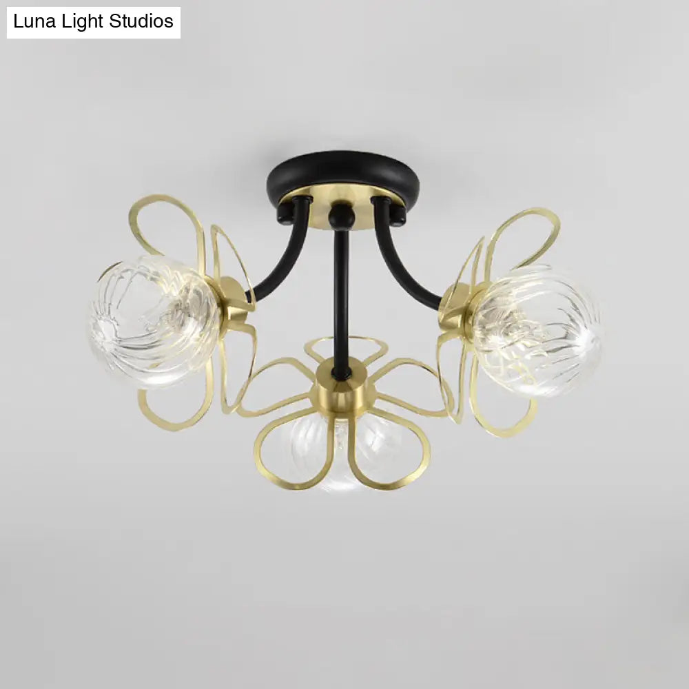 DecorBites™ DecorBites™ Modern Black Metal Floral Flush Mount with Clear Glass Shade - 3 Lights