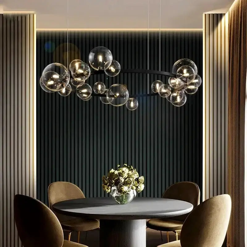 Modern black metal glass ball pendant chandelier with sleek glass ball design for dining room decorbites pendant chandelier