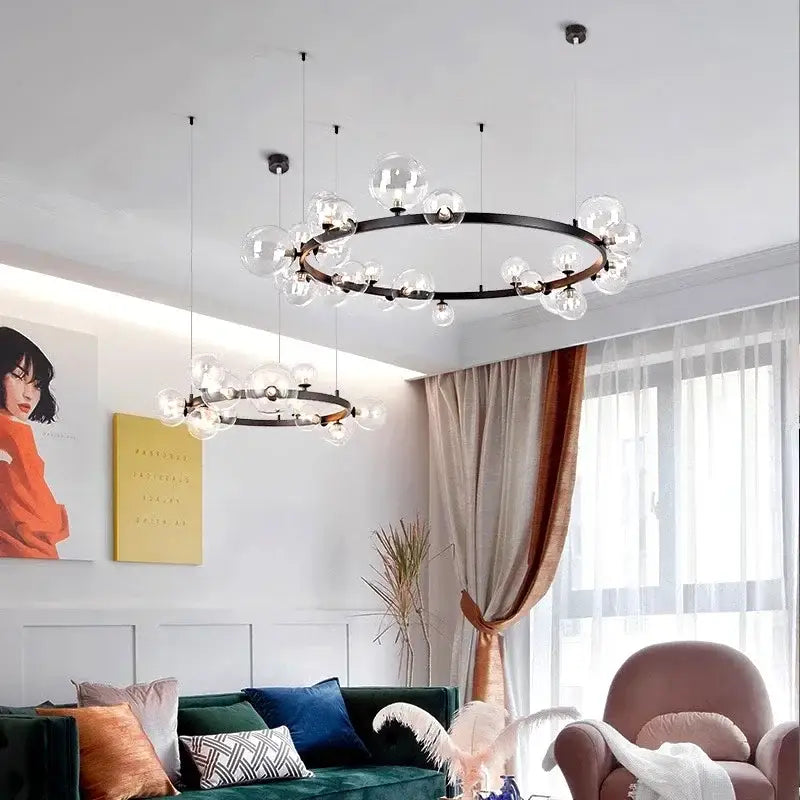 Modern black metal glass ball pendant chandelier featuring clear globe bulbs ideal for dining room decorbites pendant chandelier