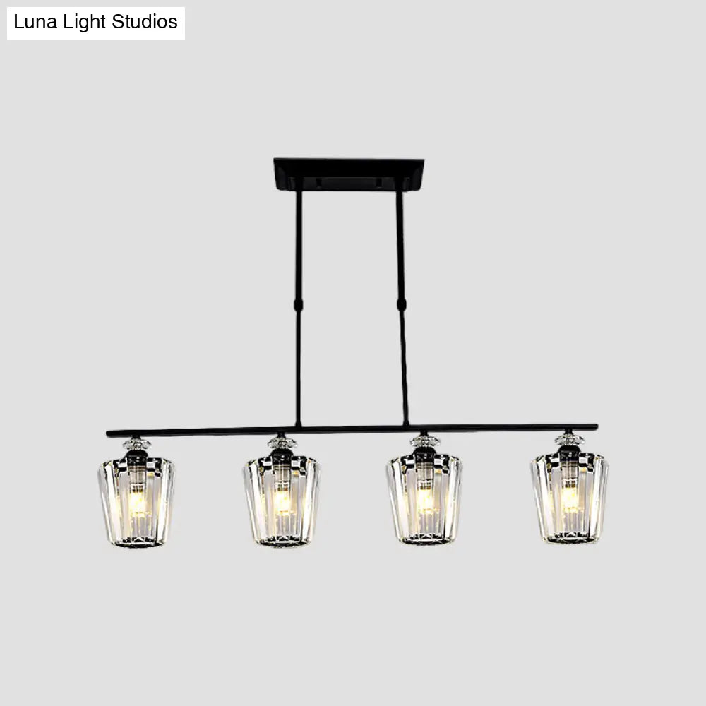 ثريا جزيرة معدنية سوداء حديثة من DecorBites™ مع غطاء كريستال أسطواني - 3/4 رأس