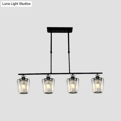 ثريا جزيرة معدنية سوداء حديثة من DecorBites™ مع غطاء كريستال أسطواني - 3/4 رأس