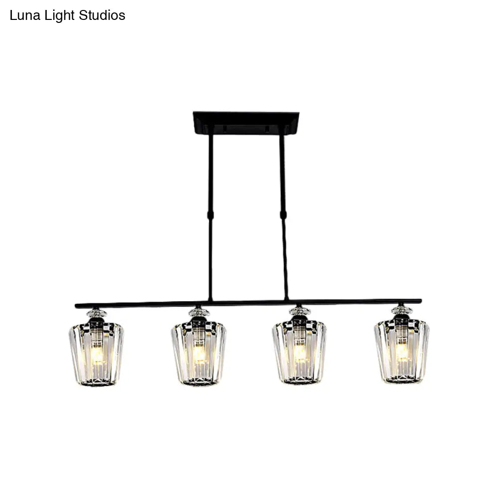 ثريا جزيرة معدنية سوداء حديثة من DecorBites™ مع غطاء كريستال أسطواني - 3/4 رأس