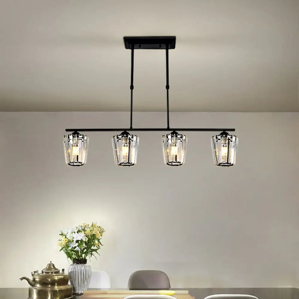 ثريا جزيرة معدنية سوداء حديثة من DecorBites™ مع غطاء كريستال أسطواني - 3/4 رأس