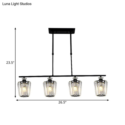 ثريا جزيرة معدنية سوداء حديثة من DecorBites™ مع غطاء كريستال أسطواني - 3/4 رأس