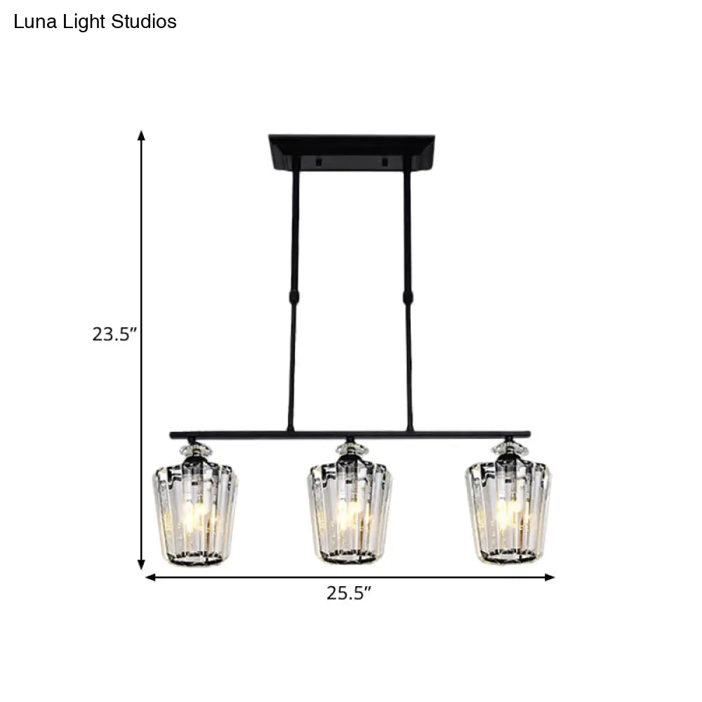 ثريا جزيرة معدنية سوداء حديثة من DecorBites™ مع غطاء كريستال أسطواني - 3/4 رأس