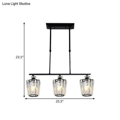 ثريا جزيرة معدنية سوداء حديثة من DecorBites™ مع غطاء كريستال أسطواني - 3/4 رأس