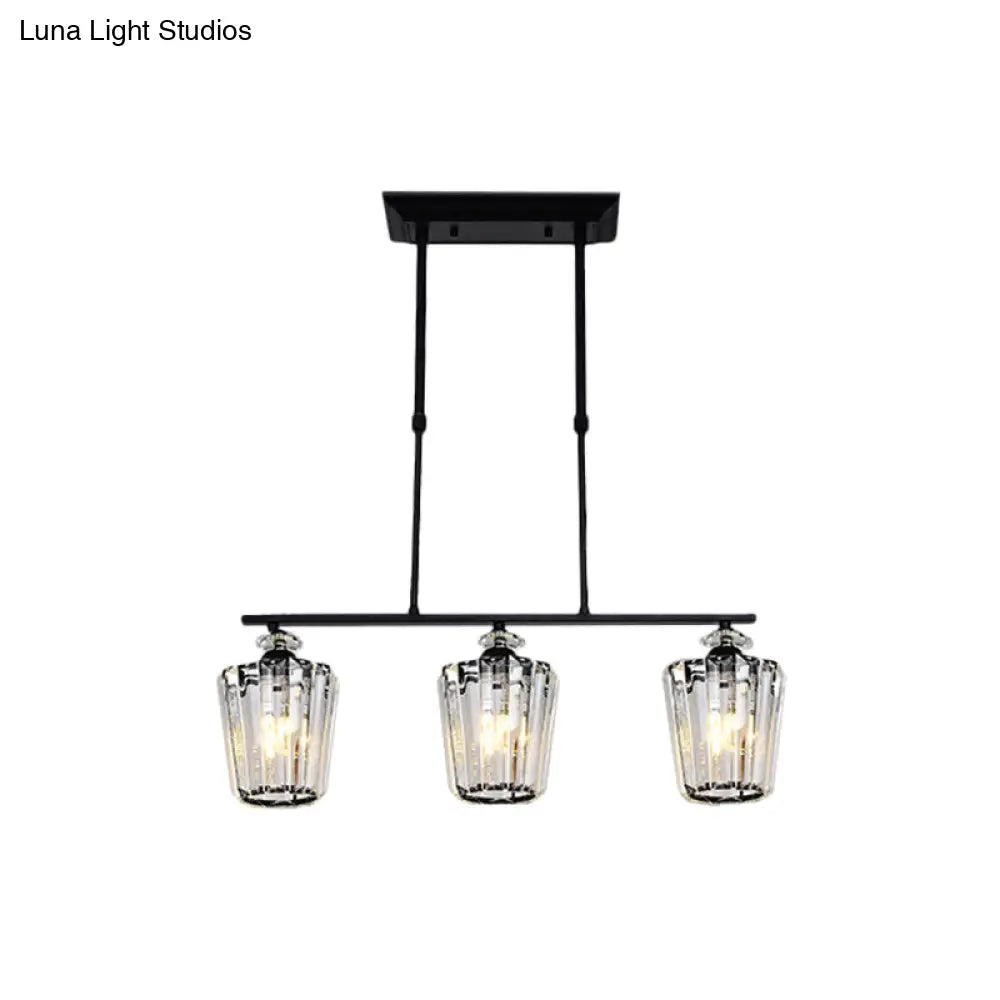 ثريا جزيرة معدنية سوداء حديثة من DecorBites™ مع غطاء كريستال أسطواني - 3/4 رأس