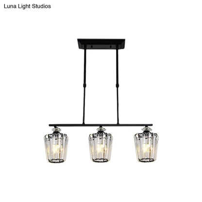 ثريا جزيرة معدنية سوداء حديثة من DecorBites™ مع غطاء كريستال أسطواني - 3/4 رأس