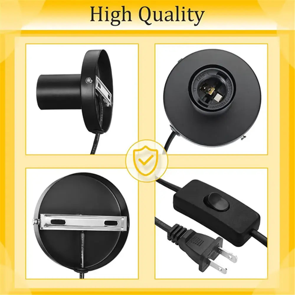 Modern black metal lamp base for bedroom featuring a black plastic ceiling light fixture with built-in switch and plug decorbites black metal lamp