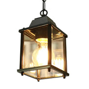 Modern black metal pendant lamp with clear glass panels and warm glowing bulb for decorbites garden pendant light