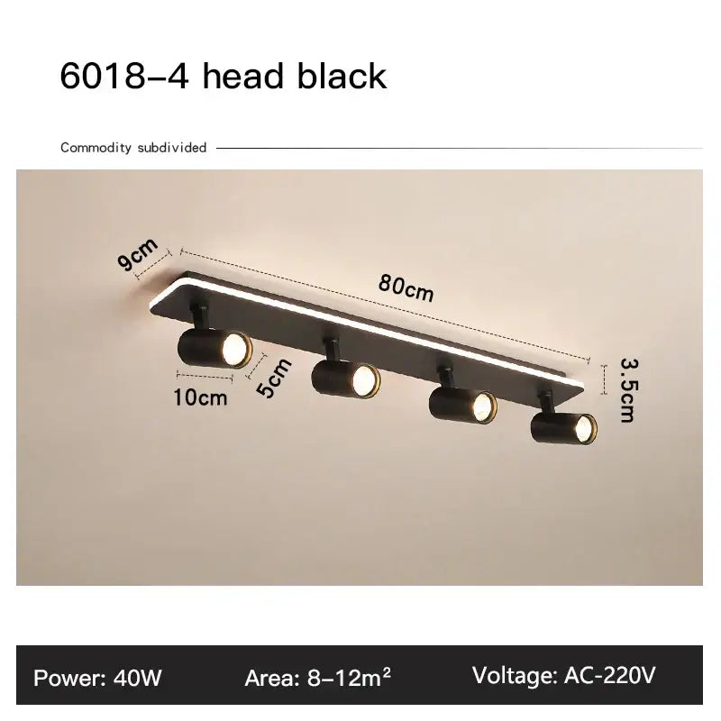 Black 6018-4 head track lighting fixture with four adjustable led spotlights in metal ceiling light for living room decorbites led ceiling