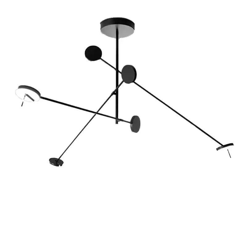 Modern black metal led chandelier with slender rods and circular disc shades for living room decorbites black metal lighting