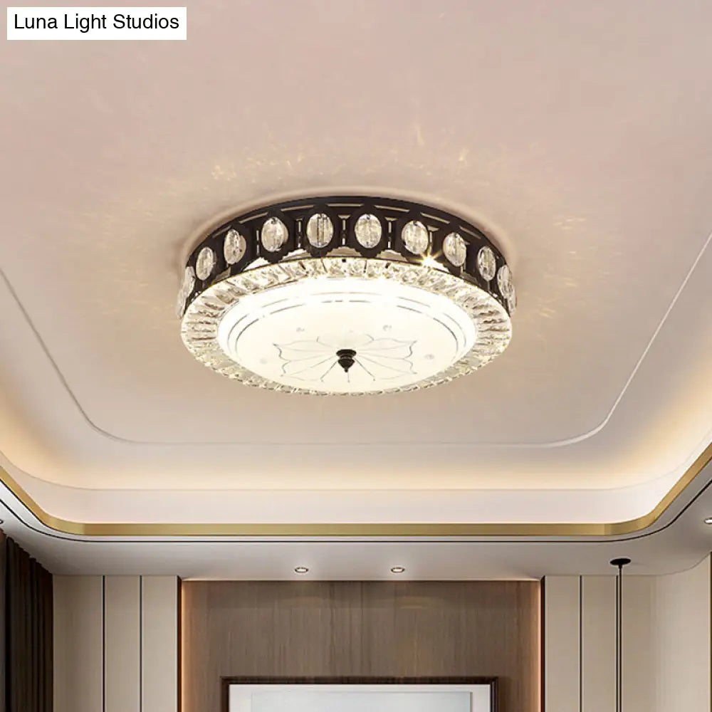 DecorBites™ DecorBites™ Modern Black Metal LED Flush Mount Bedroom Lamp with Crystal Accent