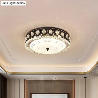 DecorBites™ DecorBites™ Modern Black Metal LED Flush Mount Bedroom Lamp with Crystal Accent