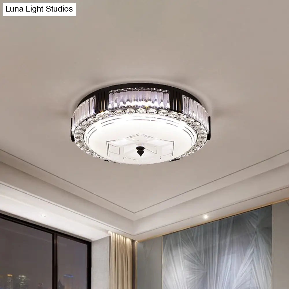 DecorBites™ DecorBites™ Modern Black Metal LED Flush Mount Bedroom Lamp with Crystal Accent