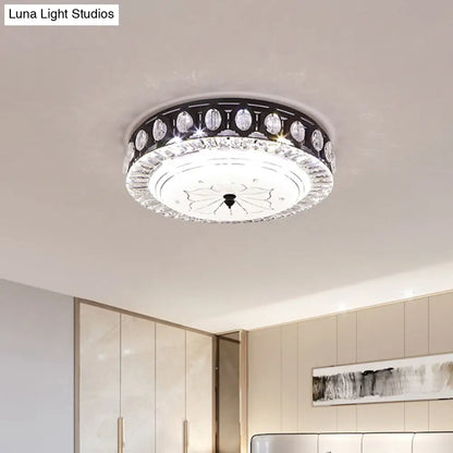 DecorBites™ DecorBites™ Modern Black Metal LED Flush Mount Bedroom Lamp with Crystal Accent