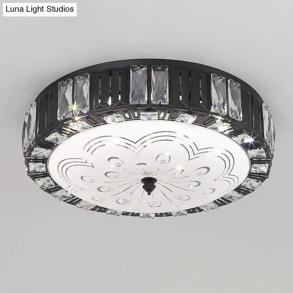 DecorBites™ DecorBites™ Modern Black Metal LED Flush Mount Bedroom Lamp with Crystal Accent