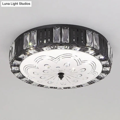 DecorBites™ DecorBites™ Modern Black Metal LED Flush Mount Bedroom Lamp with Crystal Accent