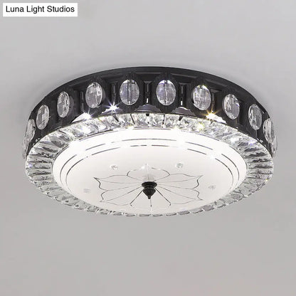 DecorBites™ DecorBites™ Modern Black Metal LED Flush Mount Bedroom Lamp with Crystal Accent