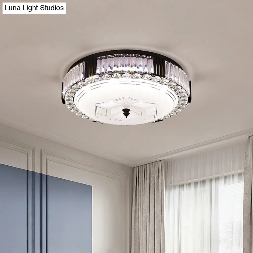 DecorBites™ DecorBites™ Modern Black Metal LED Flush Mount Bedroom Lamp with Crystal Accent