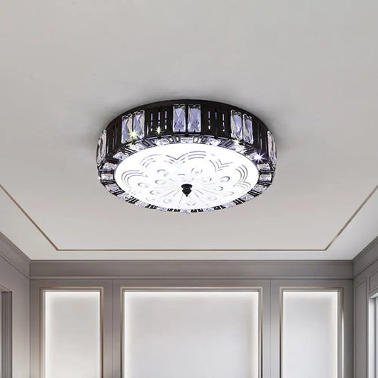 DecorBites™ DecorBites™ Modern Black Metal LED Flush Mount Bedroom Lamp with Crystal Accent