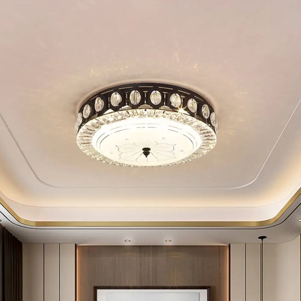 DecorBites™ DecorBites™ Modern Black Metal LED Flush Mount Bedroom Lamp with Crystal Accent