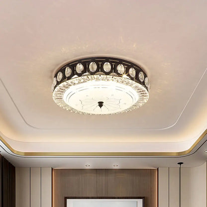 DecorBites™ DecorBites™ Modern Black Metal LED Flush Mount Bedroom Lamp with Crystal Accent