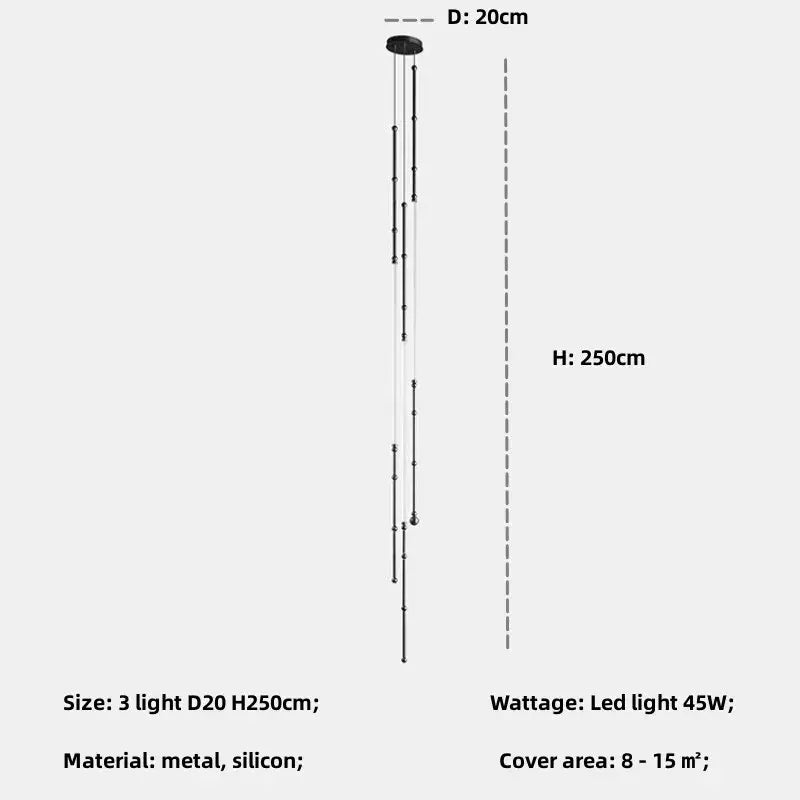 Modern black metal led pendant lights with silicone strands for living room decor featuring decorbites bamboo pendant style