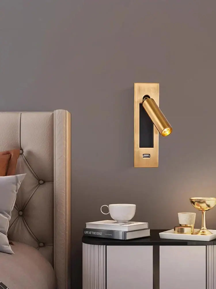 Gold-finished wall lamp with sleek modern design and adjustable head for bedroom reading led wall lamp with usb port