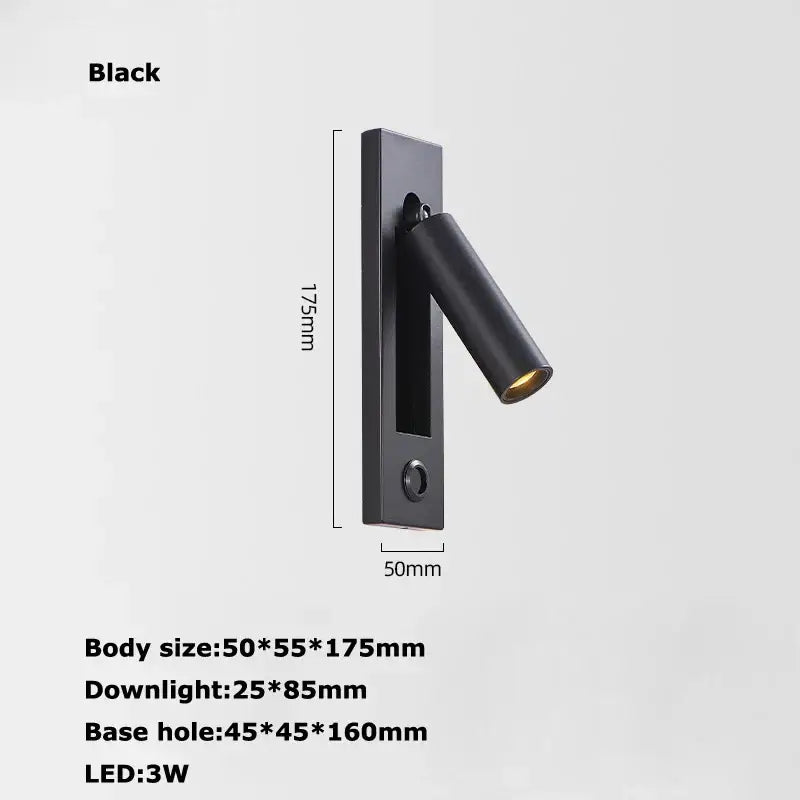 Black matte-finished modern metal led wall lamp with usb port for bedroom reading light and sleek design