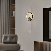 Modern black metal led wall lights featuring a circular illuminated ring and vertical rods for bedroom decorbites led wall use
