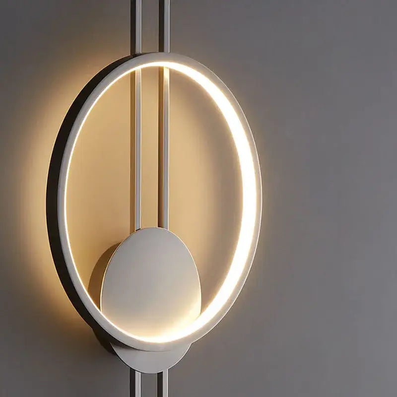 Modern black metal led wall lights featuring an oval glowing ring and sleek vertical bars for bedroom decorbites led wall use