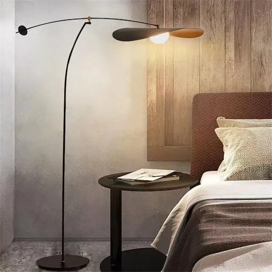 Modern black metal floor lamp with long arm and leaf-shaped shade ideal for living room decorbites adjustable long use