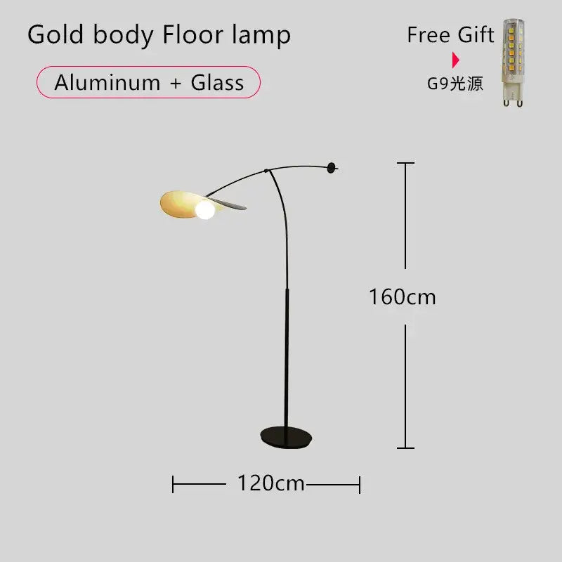Gold body floor lamp with sleek aluminum glass design and elegant curved arm for modern black metal long arm decorbites adjustable long use