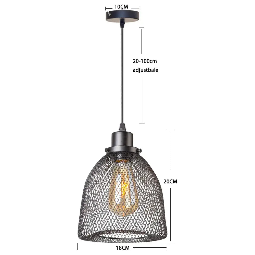 Modern black metal mesh pendant light chandelier with adjustable hanging length for dining room lighting