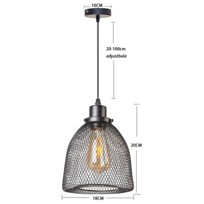 Modern black metal mesh pendant light chandelier with adjustable hanging length for dining room lighting