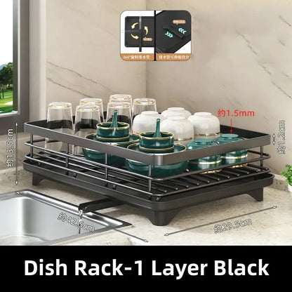 Modern black metal multi tier kitchen counter organizer rack with adjustable 360-degree rotating drain pipe for decorbites kitchen counter