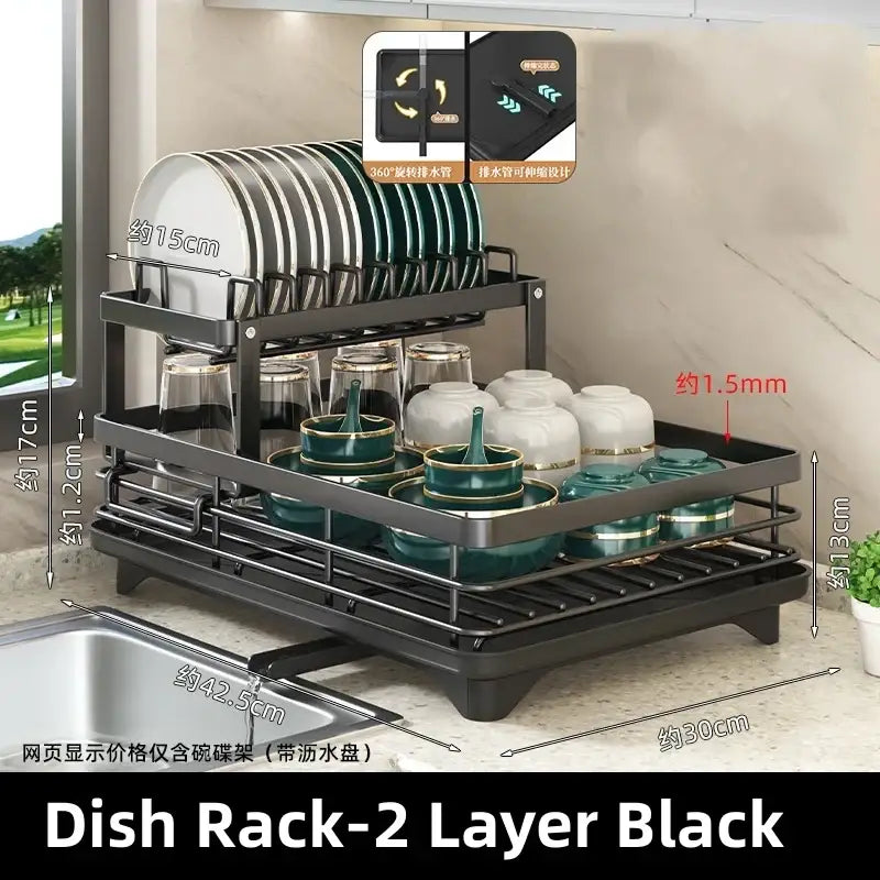 Modern black metal multi tier kitchen counter organizer rack with a sleek two-layer design for decorbites kitchen counter