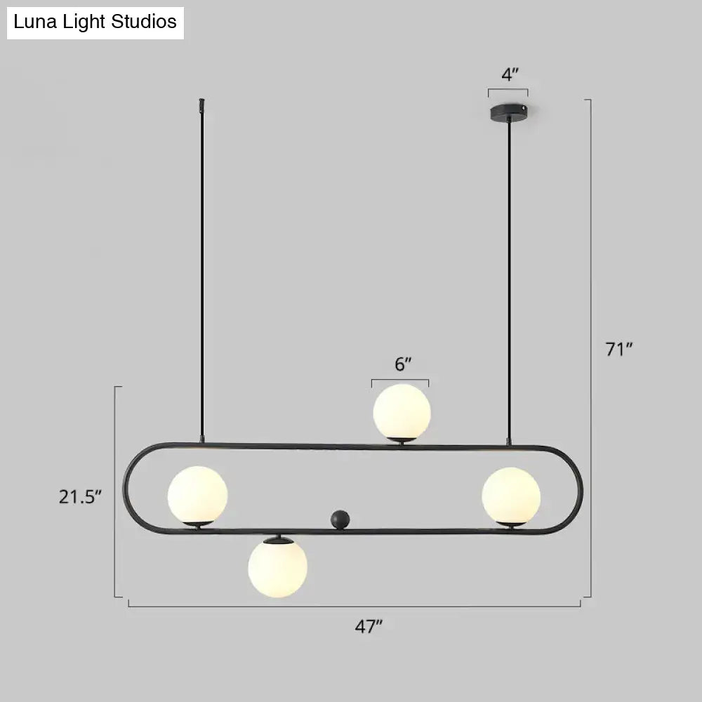 Decorbites™ minimalist metal oblong island light with black metal chandelier and three frosted glass globe lights
