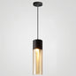 Modern Black Metal Pendant Light with Ribbed Glass Shade - 1-Light Hanging Lamp