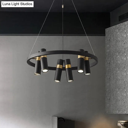Modern Black Metal Pipe Pendant Chandelier - 6/9 Heads, Round Design - Ideal for Bedroom Ceiling Lighting