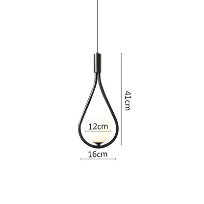 Modern pendant light featuring a black metal ring frame and frosted glass globe for dining room use