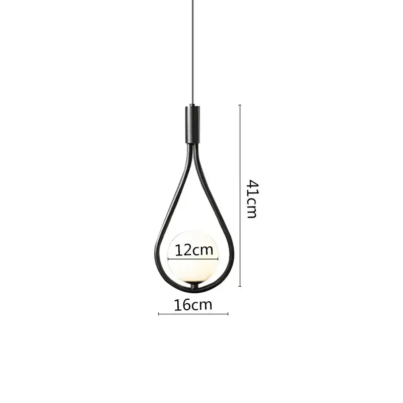 Modern pendant light featuring a black metal ring frame and frosted glass globe for dining room use