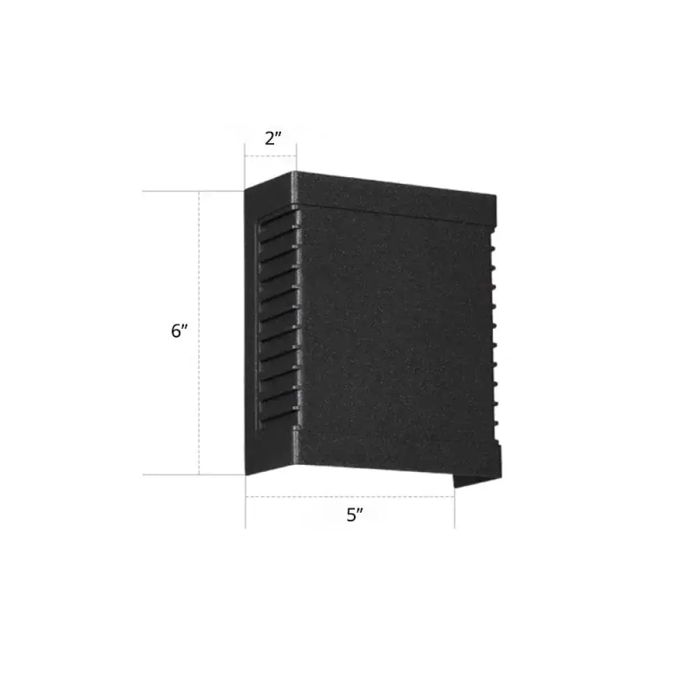 Modern black metal shade wall light with textured surface and vertical slats suitable for outdoor garden use