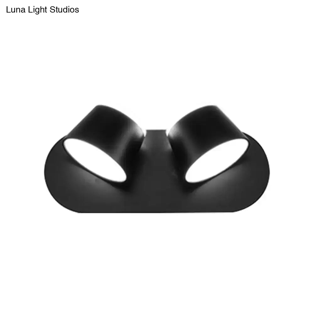 Modern black metal shade dual-head wall sconce with fixture width and shade height for bedroom vanity lighting