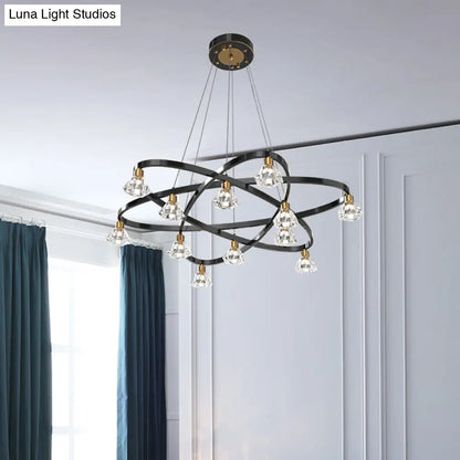 Lámpara de araña moderna de metal negro con forma de estrella y pantalla de cristal transparente en forma de diamante - 12 bombillas