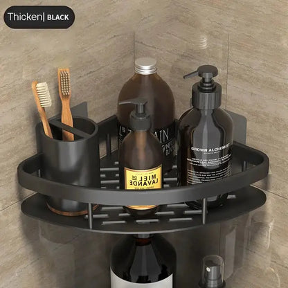 Modern black metal tiered bathroom corner shelves with thickened frame and slatted design for decorbites bathroom corner storage
